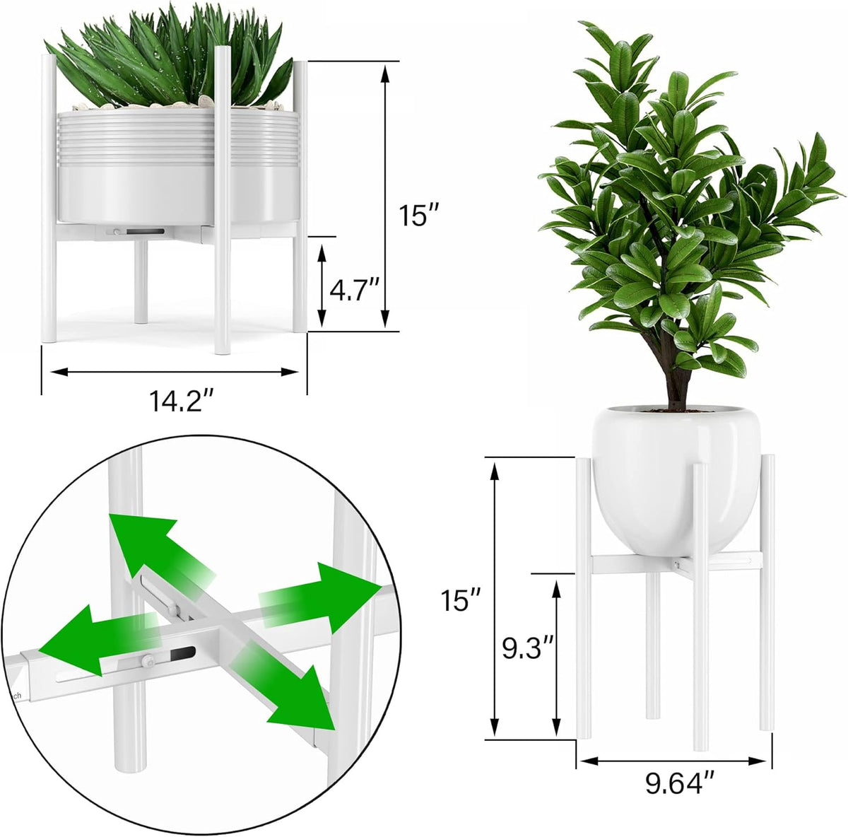 EKNITEY Adjustable Plant Pot Stand: Indoor Outdoor Modern Flower Holder Metal Plant Rack Organizer