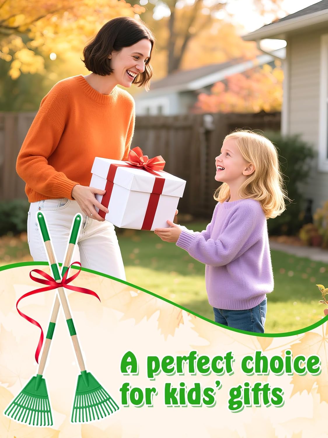 Acostop 2 Pcs Kids Rakes with Wood Handle - 34" Lightweight Plastic Garden Rake for Leaves, Safe to