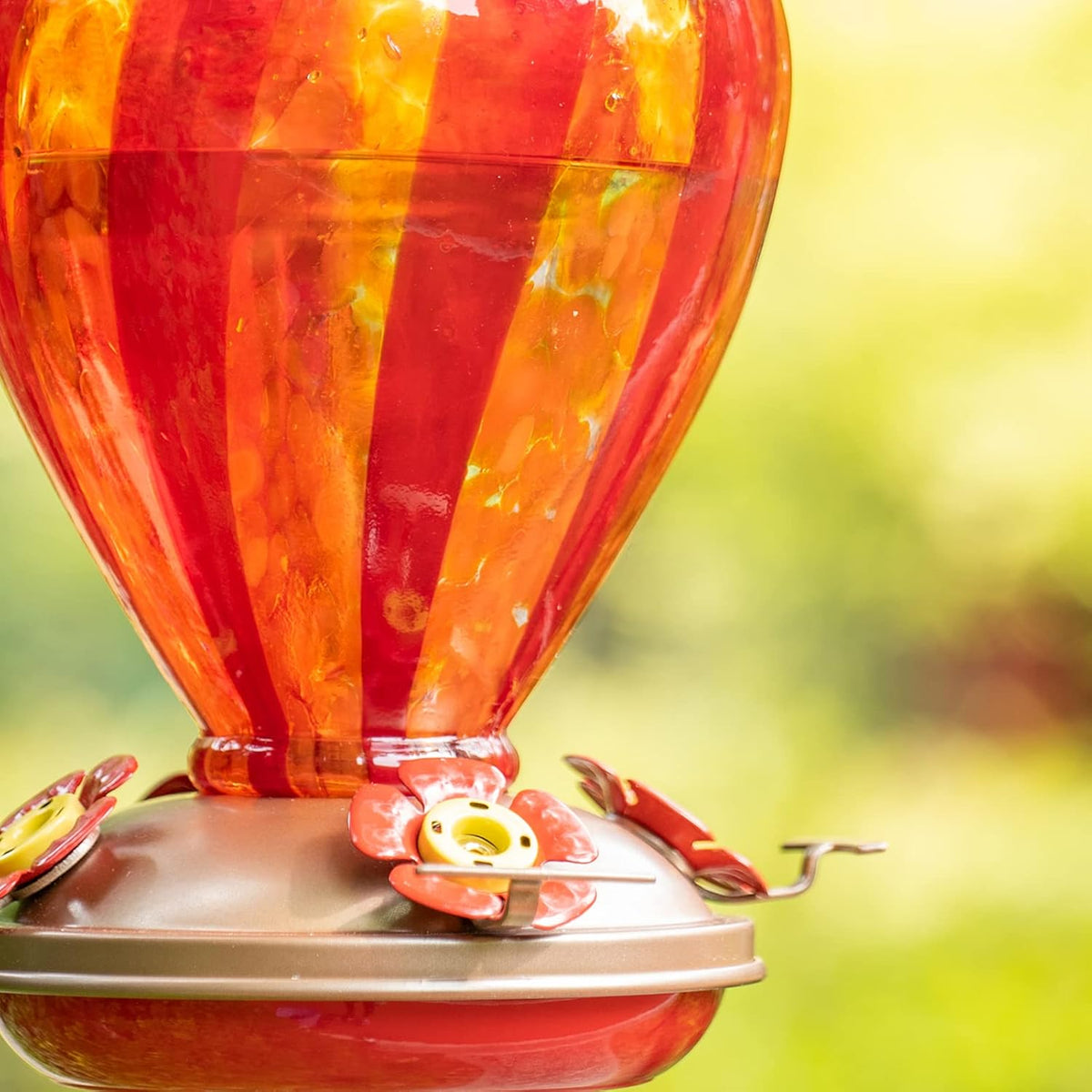 Hummingbird Feeder, 34OZ Hand Blown Glass Hummingbird Feeders for Outdoors Hanging, 4 Feeding Perch
