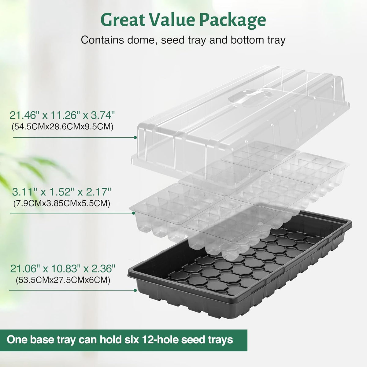 MIXC 5 Pack 1020 Seed Starter Trays with 3.6" Humidity Dome Plant Growing Tray Germination Seed