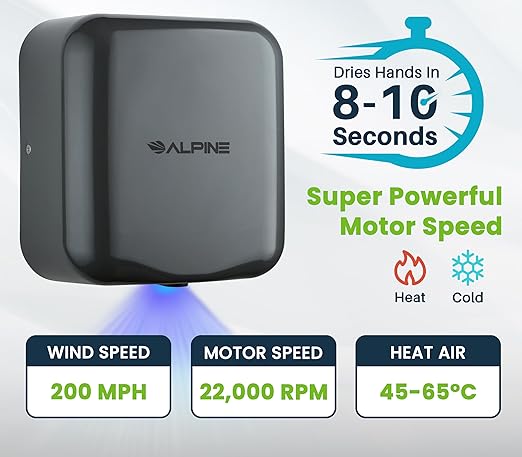 Alpine Automatic Hand Dryers for Bathrooms Commercial High Speed 110-120V Stainless Steel Electric