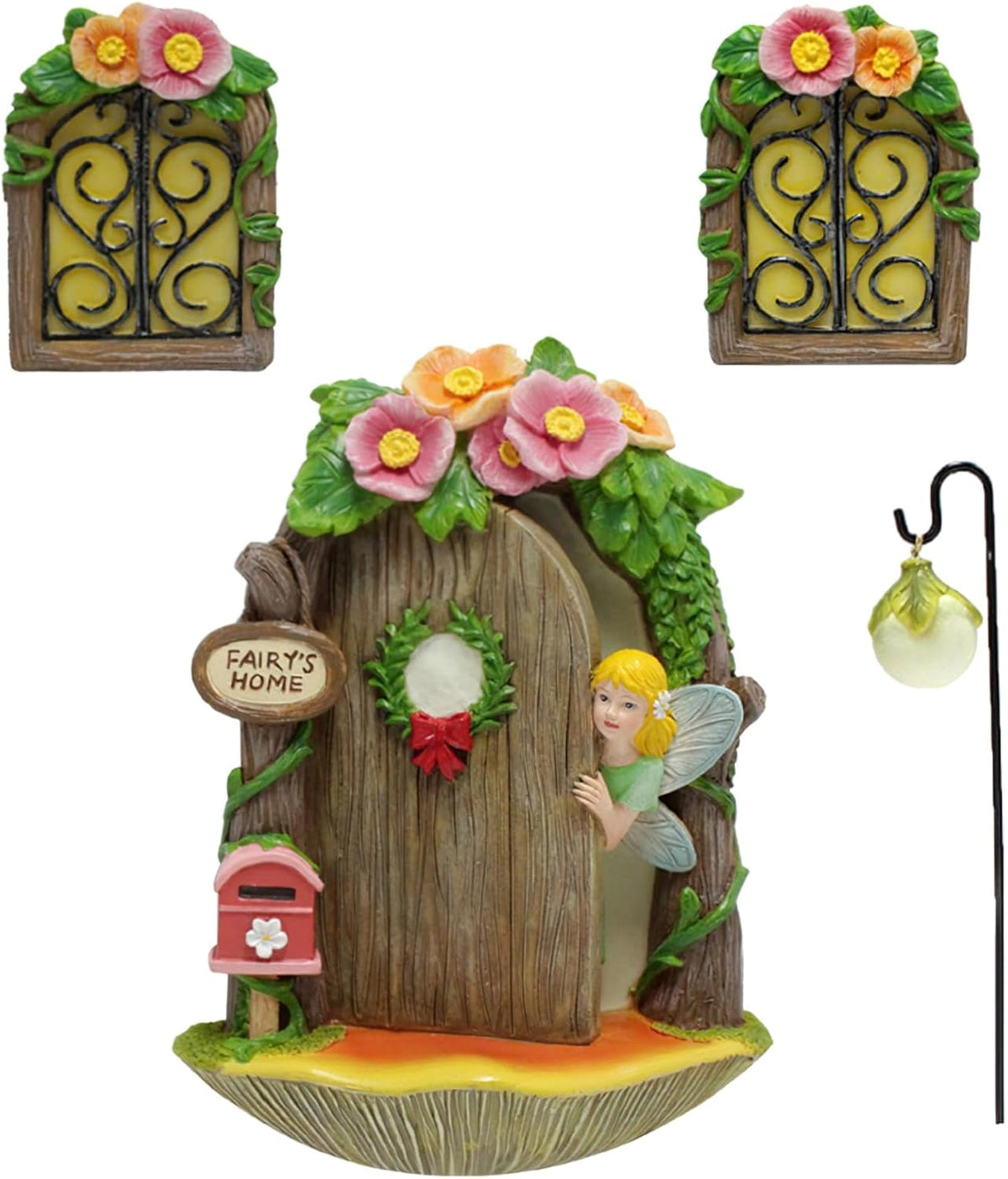 Fairy Door and Windows Garden Kit Accessories Outdoor, Glow in Dark Gnome House for Tree, Lawn Yard
