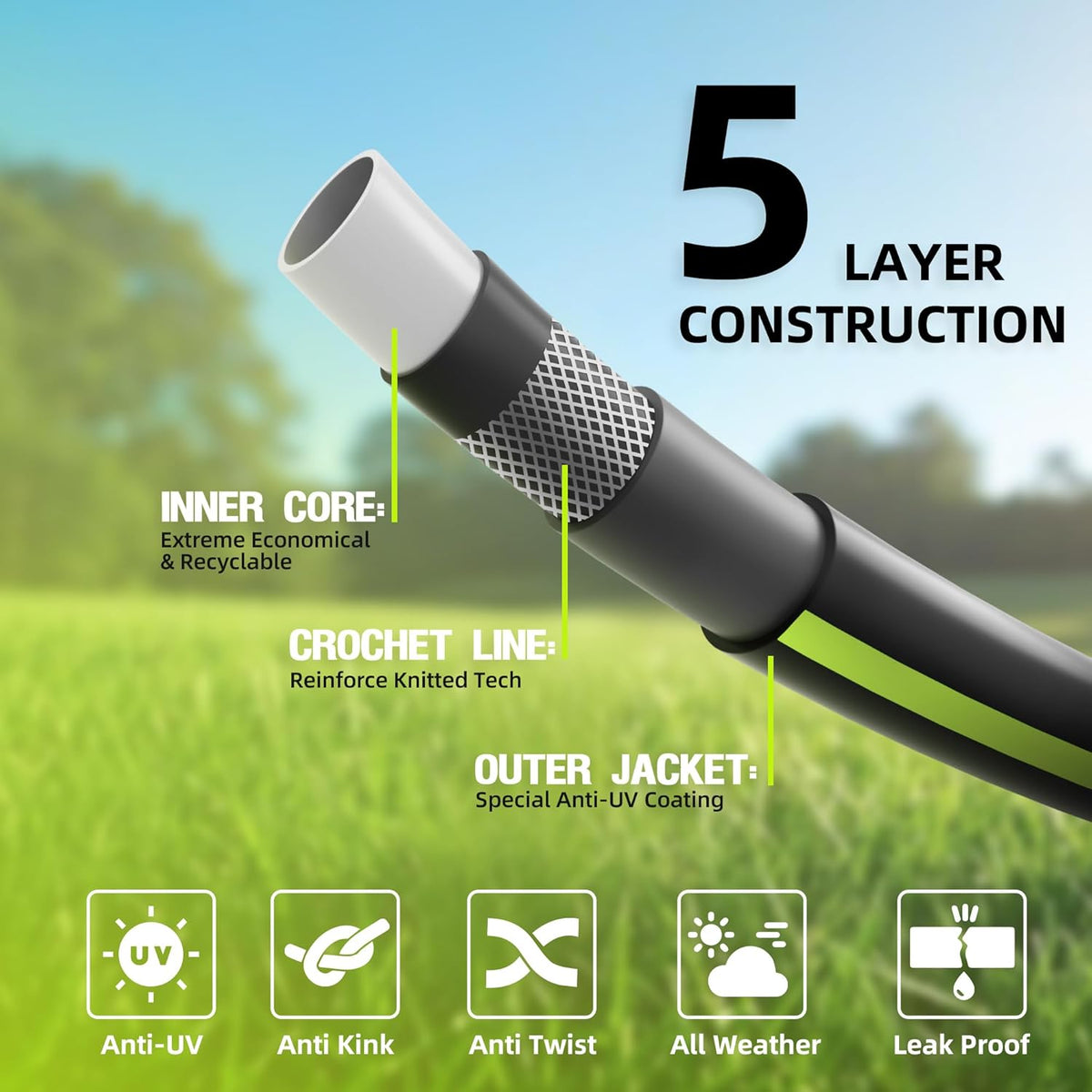 Worth Leader Short Garden Hose 5/8 in. x 4 ft. -No Kink, Flexible, Leakproof, Both Female Fittings