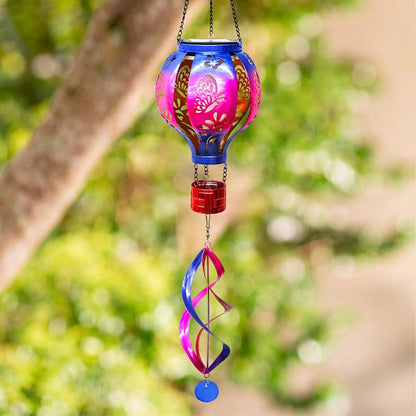 Hot Air Balloon Solar Lantern Butterfly Wind Spinners with Flickering Flame Light Hanging Solar