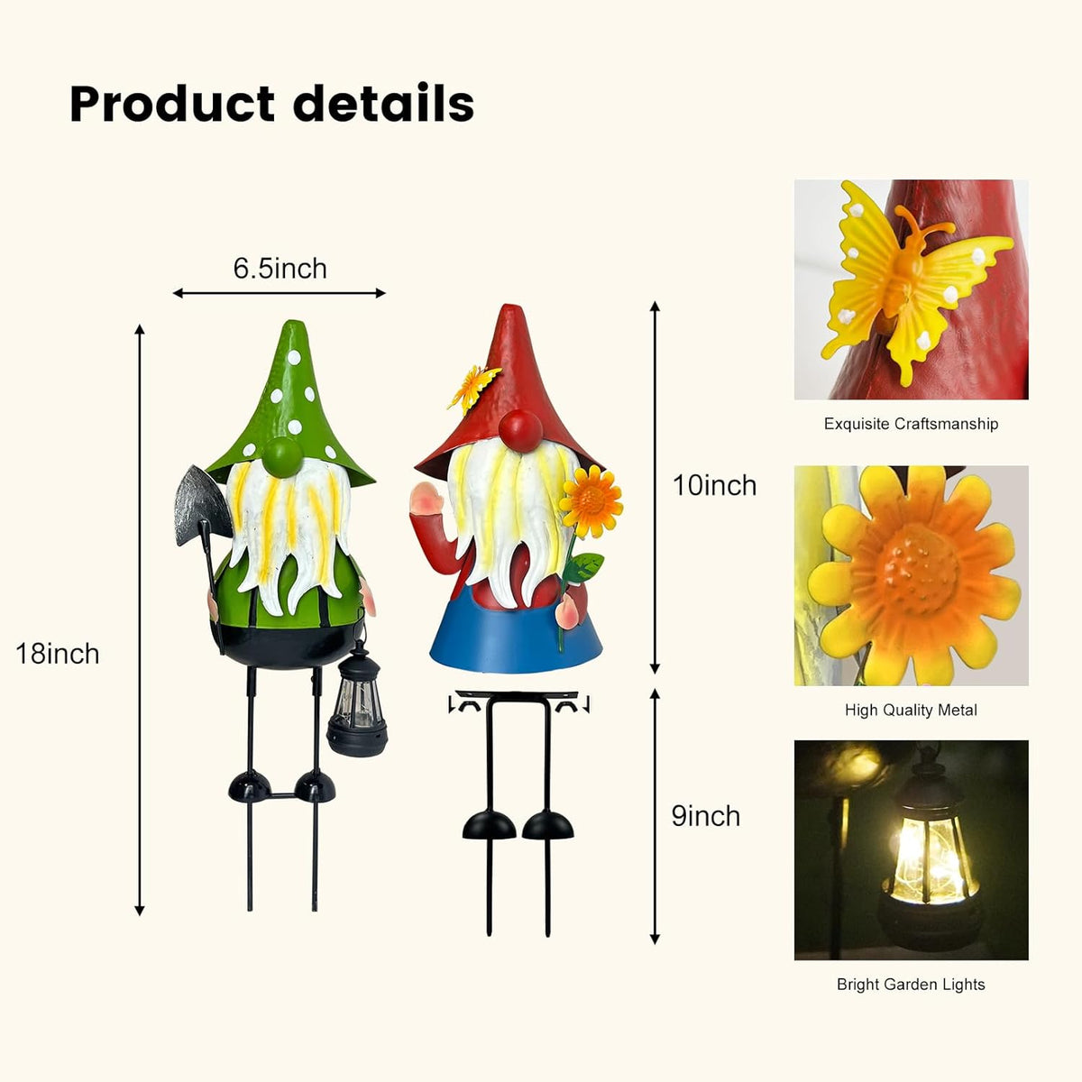 HONGLAND Solar Garden Gnomes Outdoor Statue -18 Inch Gnomes Decorations for Outside with Solar