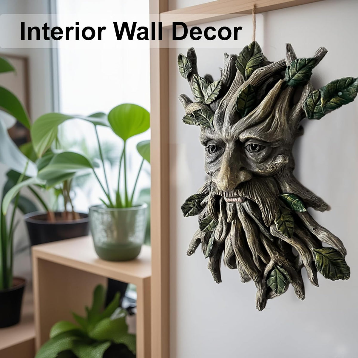 Tree Face Sculpture, Funny Greenery Old Man Tree Hugger Statue, Indoor & Outdoor Creative Props for