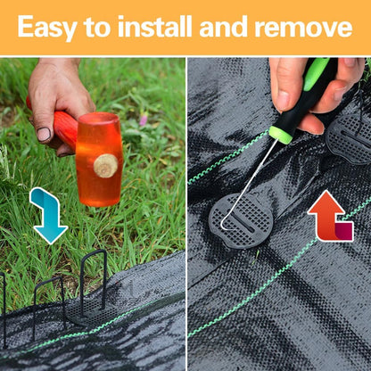 Bakulyor 150pcs Black Landscape Staples + 150pcs Buffer Washer, 6 Inch 11 Gauge Garden Stakes