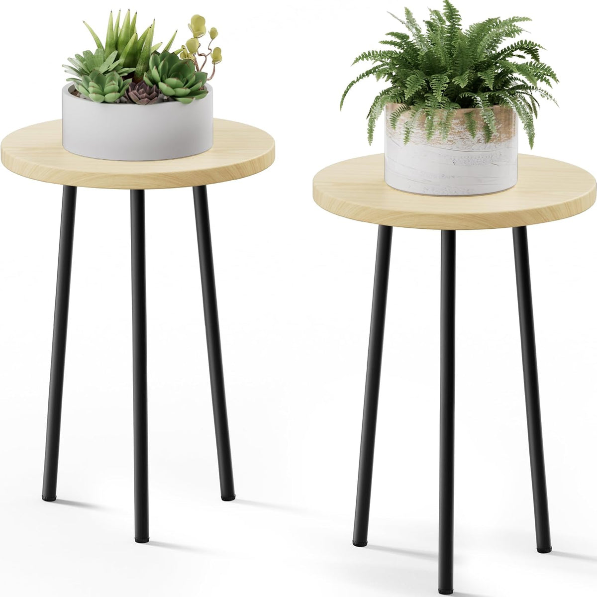 Plant Stand Indoor 2 Pack: Corner Wood 20 Inch Plant Stand Mid Century Modern Decor - Small Round
