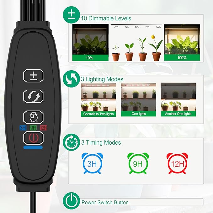 TONYFUL LED Grow Lights, 180 LEDs Plant Lights for Indoor Growing, 24W Premium Full Spectrum Grow