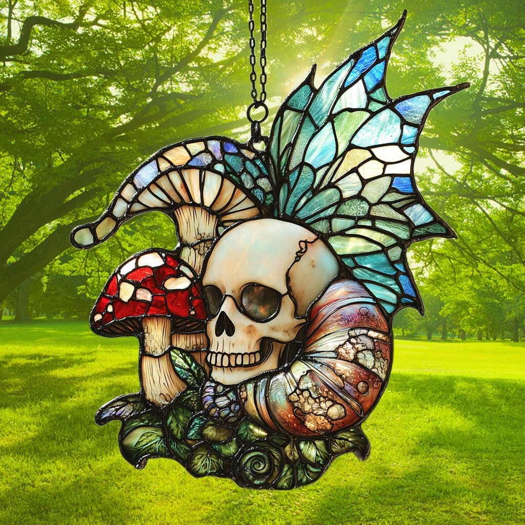 Boho Skeleton Mushroom Acrylic Suncatcher Stained Glass Effect Window Car Hanging Christmas