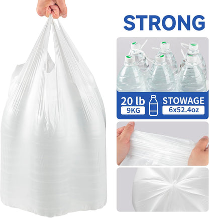 Small Trash Bags with Handles 4 Gallon 200 Count White - Ocean Plastic Upcycling - Plastic Garbage