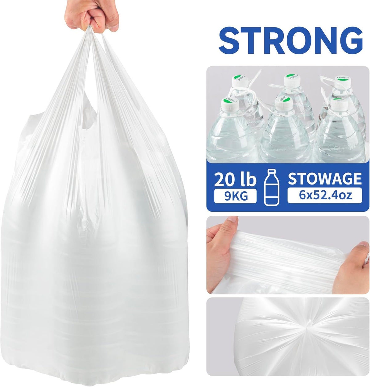 Small Trash Bags with Handles 4 Gallon 50 Count White - Ocean Plastic Upcycling - Plastic Garbage