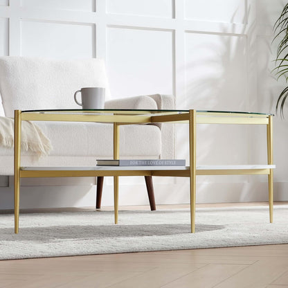 Oval Glass Coffee Table, Mid-Century Modern Design, L43 x W22 x H17 inch, Surfboard Shaped Clear