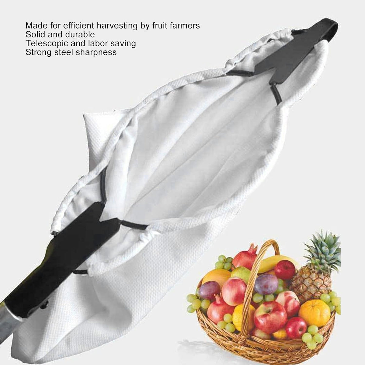 Fruit Picker, Harvest Basket, Large Elastic Bag Fruit Picking Tools with 2 V Shaped Blades, Fruits