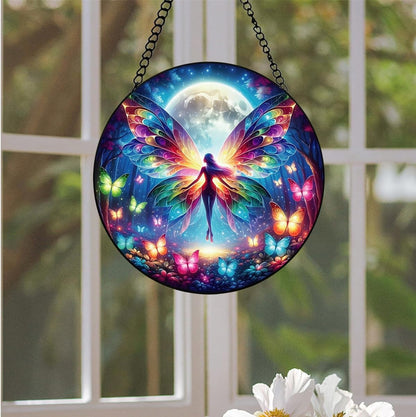 Butterfly Sun Catcher Stained Glass Window Hanging, Handmade Butterfly Fairy Suncatcher Glass Panel