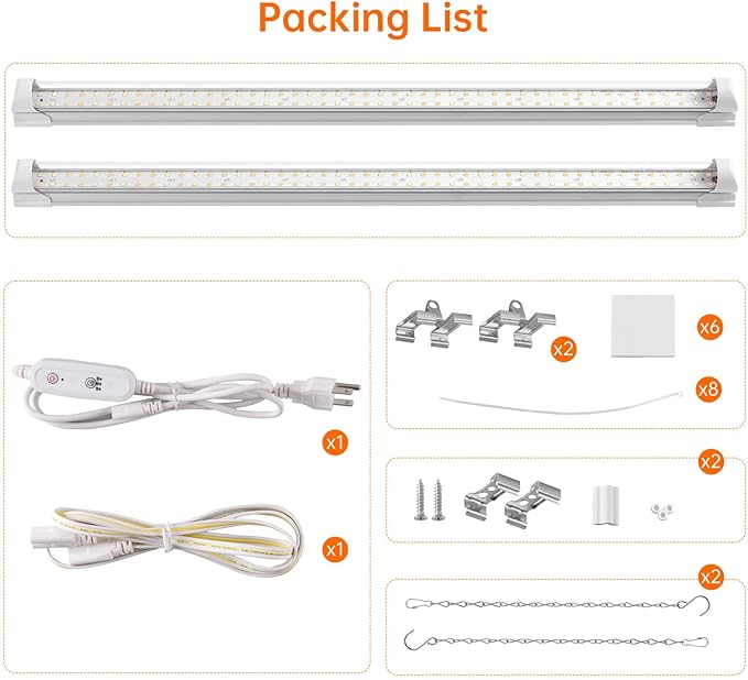 Bstrip Grow Light, 2FT 48W (2 X 24W) Plant Light with Timer, Full Spectrum with 660nm Red LEDs