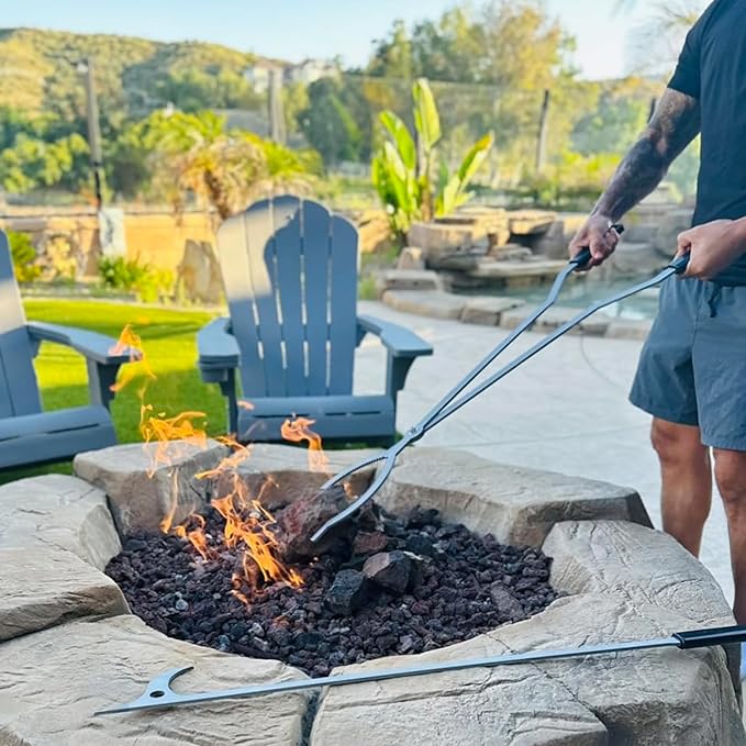 40" Fire Tongs Firewood Grabbers and Fire Poker Set, Stainless Steel Large Log Grabbers for Outdoor