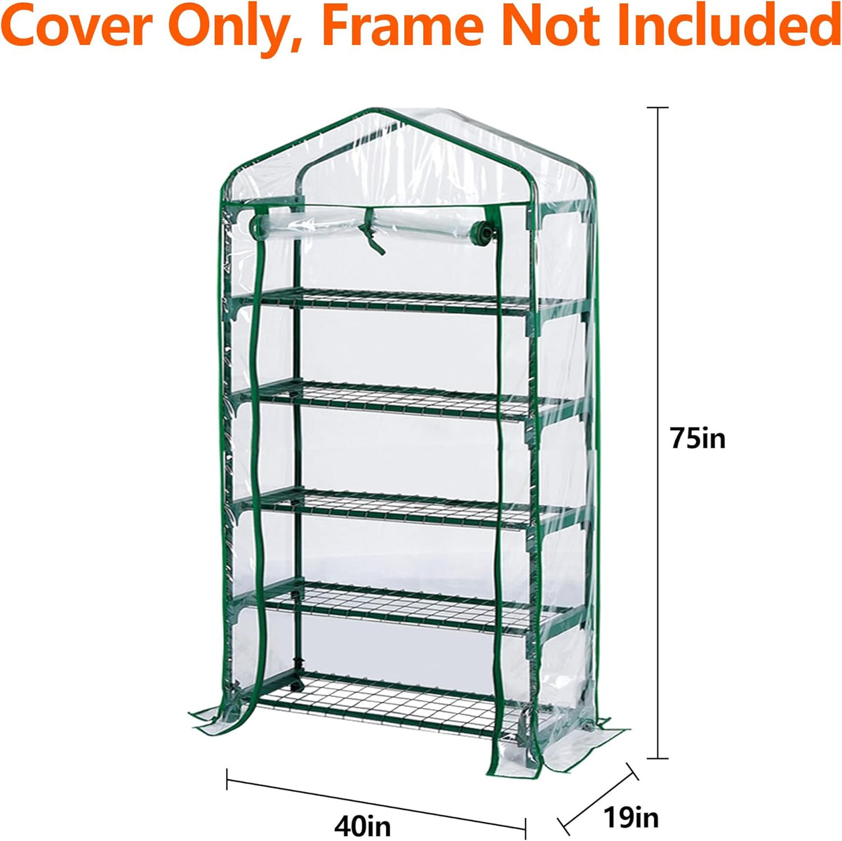 DECOHS Extra Wide 5 Tier Greenhouse Replacement Cover- 75 x 40 x 19 Inch Clear PVC Plant Gardening