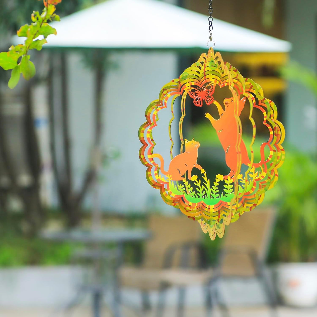 Cat Wind Spinners Cat Gifts for Women/Men 12 inch 3D Stainless Steel Hanging Wind Spinner Metal