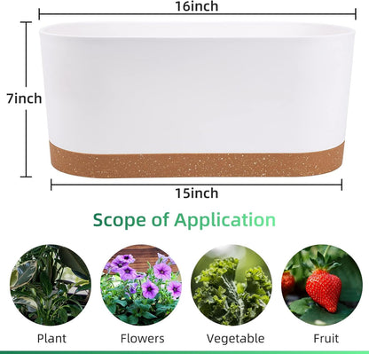 QCQHDU 16" L x 7.6" W x 7" H Window Planter Box, 2 Pack Self Watering Pots for Indoor Plants with