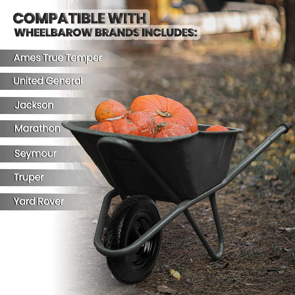 (2-PACK) 4.80/4.00-8" Flat Free Tire and Wheel - Universal Fit 14.5" Solid Wheelbarrow Tires with