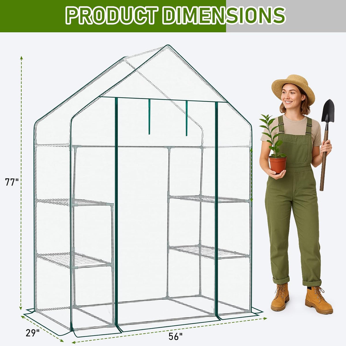 Outvita Walk-in Greenhouse, Outdoor Durable PE Plant Green House for Frost Protection with 3 Tiers