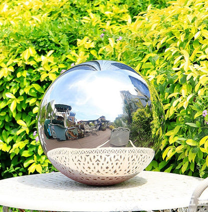 Nerien 8 Inch Gazing Ball, Stainless Steel Garden Mirror Globe, Polished Ornament Sphere, Hollow
