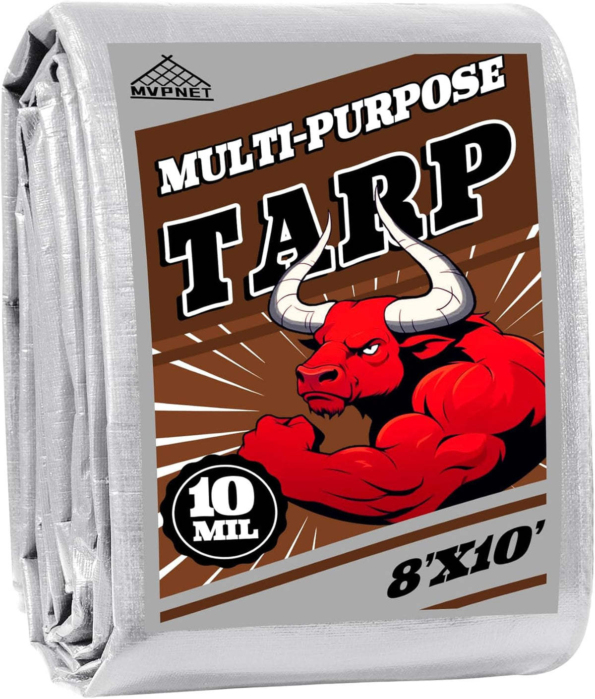 Tarp 8x10 ft Heavy Duty 10mil Silver/Brown 100% Waterproof High Durability Multipurpose Outdoor