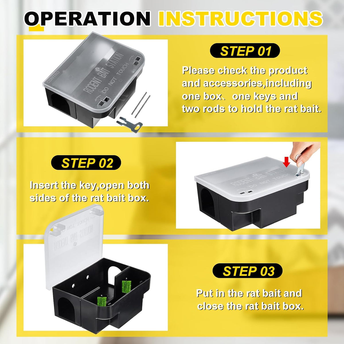 Qualirey 4 Pcs Rat Bait Station 8.86 x 7.28 x 3.62 Inches Rat Traps with Openable Lid, Blocks Boxes