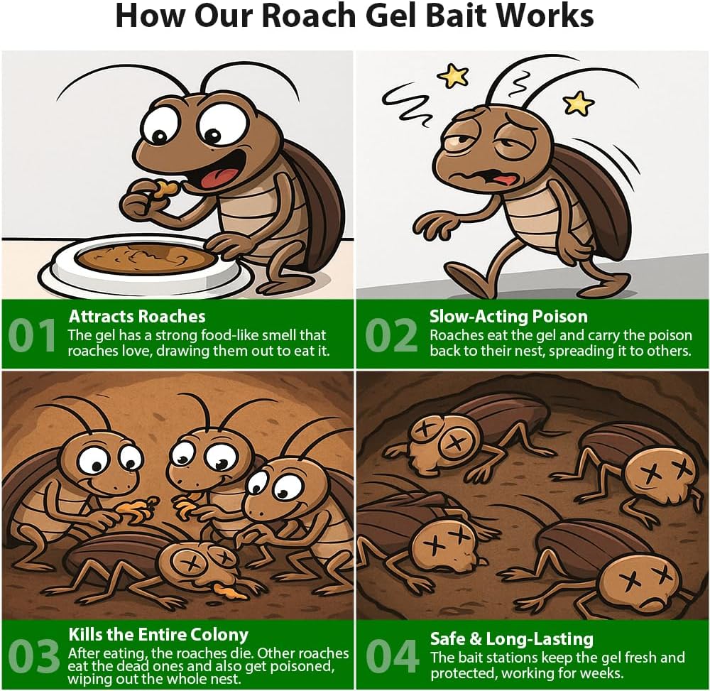 12 Pack Roach Killer Indoor Infestation Roaches Gel Bait Stations, Powerful Cockroach Killer Indoor