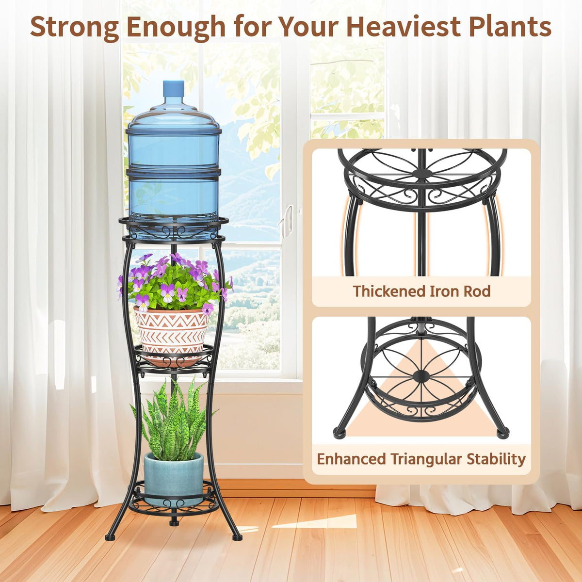 LASZOLA Black 3 Tier Tall Plant Stand for Indoor Outdoor, Large Multiple Level Flower Planter