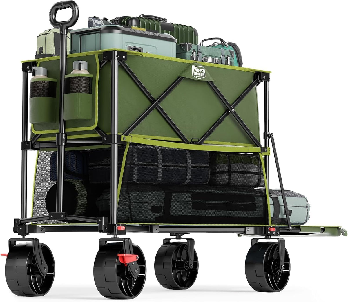 TIMBER RIDGE 400L Large Capacity Folding Double Decker Wagon with Brakes, 54" Extra Long Extender