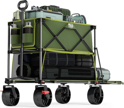TIMBER RIDGE 400L Large Capacity Folding Double Decker Wagon with Brakes, 54" Extra Long Extender