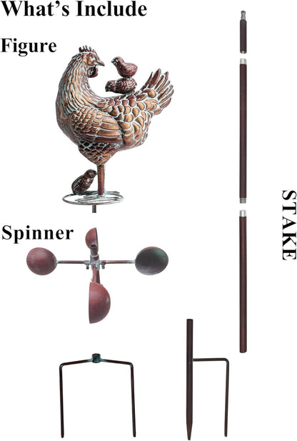 3D Large Metal Hen with Chicks Statue Wind Spinner,79" H Kinetic Garden Chicken Wind