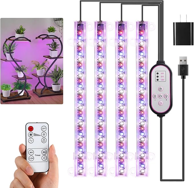 7.8'' Growing Lamp for Indoor Plants, Red & Blue & Yellow Full Spectrum, LED Grow Light Strips with