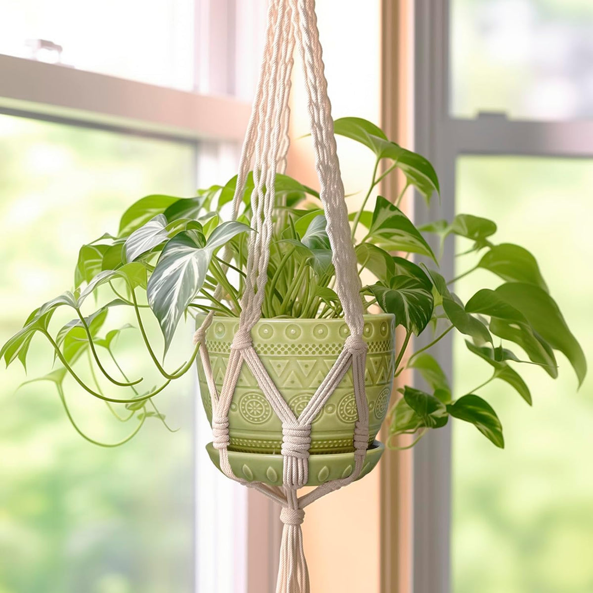 G EPGardening Indoor Plant Pot 5.5 Inch - Ceramic Planter with Drainage Hole and Saucer, Round Boho