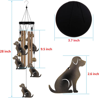 Garden Dog Wind Chimes Outdoor Indoor Decor - with 4 Tubes 4 Bells 5 Dogs Wind Chime, Mobile