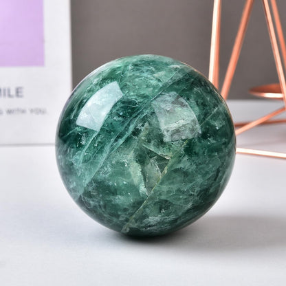 Large Green Fluorite Crystal Ball with Stand Natural Crystals Sphere Gemstone Ball Meditation