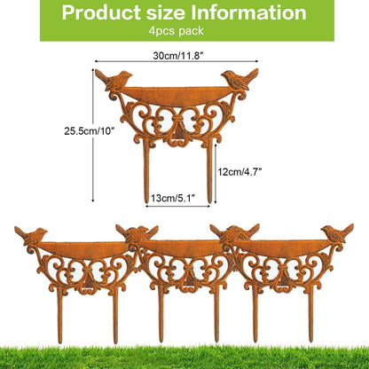 Sungmor Decorative Cast Iron Garden Edging Border, 4 Pack Rustic Brown Landscape Edging Low Picket