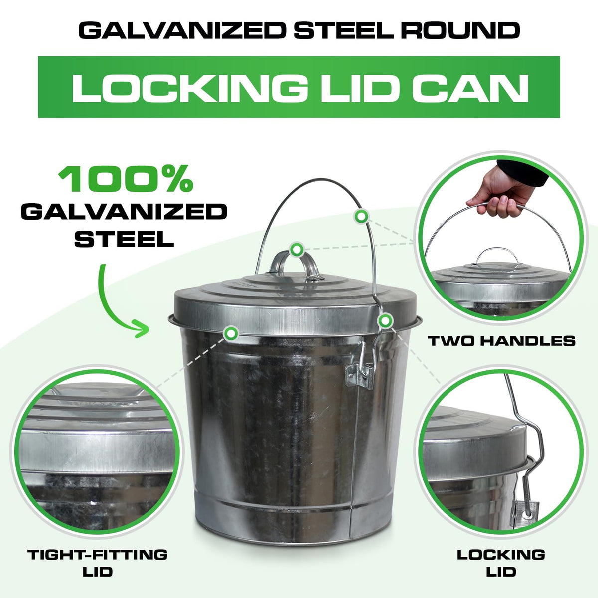 Plexon 6 Gallon Small Metal Trash Can with Locking Lid Galvanized Metal Bucket with Lid for Poultry