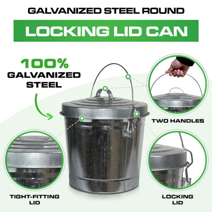 Plexon 6 Gallon Small Metal Trash Can with Locking Lid Galvanized Metal Bucket with Lid for Poultry