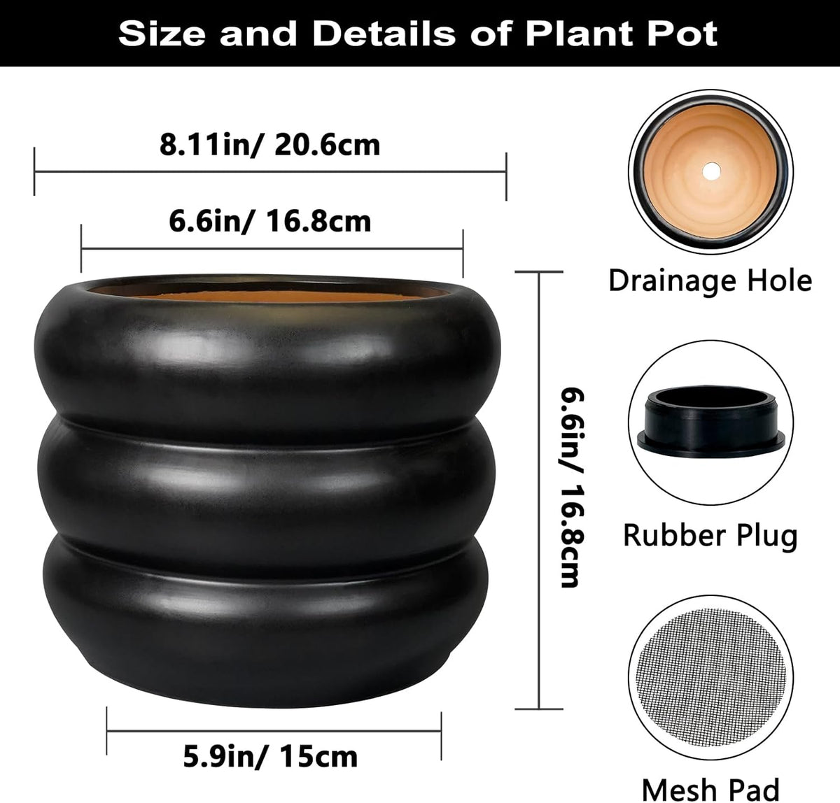 SQOWL Ceramic Pot for Plants 8 Inch - Indoor Plant Pot with Drainage Hole Planter for Outdoor