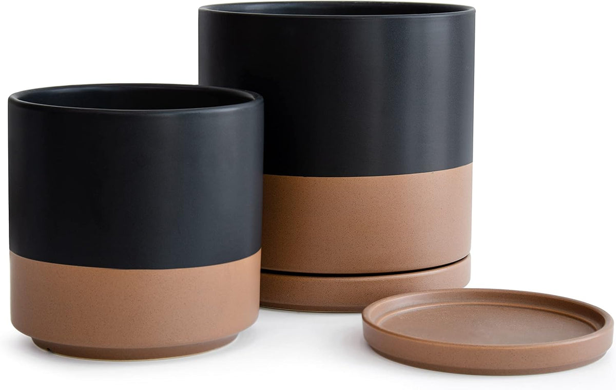 D'vine Dev 8 Inch & 10 Inch Ceramic Planter Pot for Plants with Drainage Hole and Saucer, Large