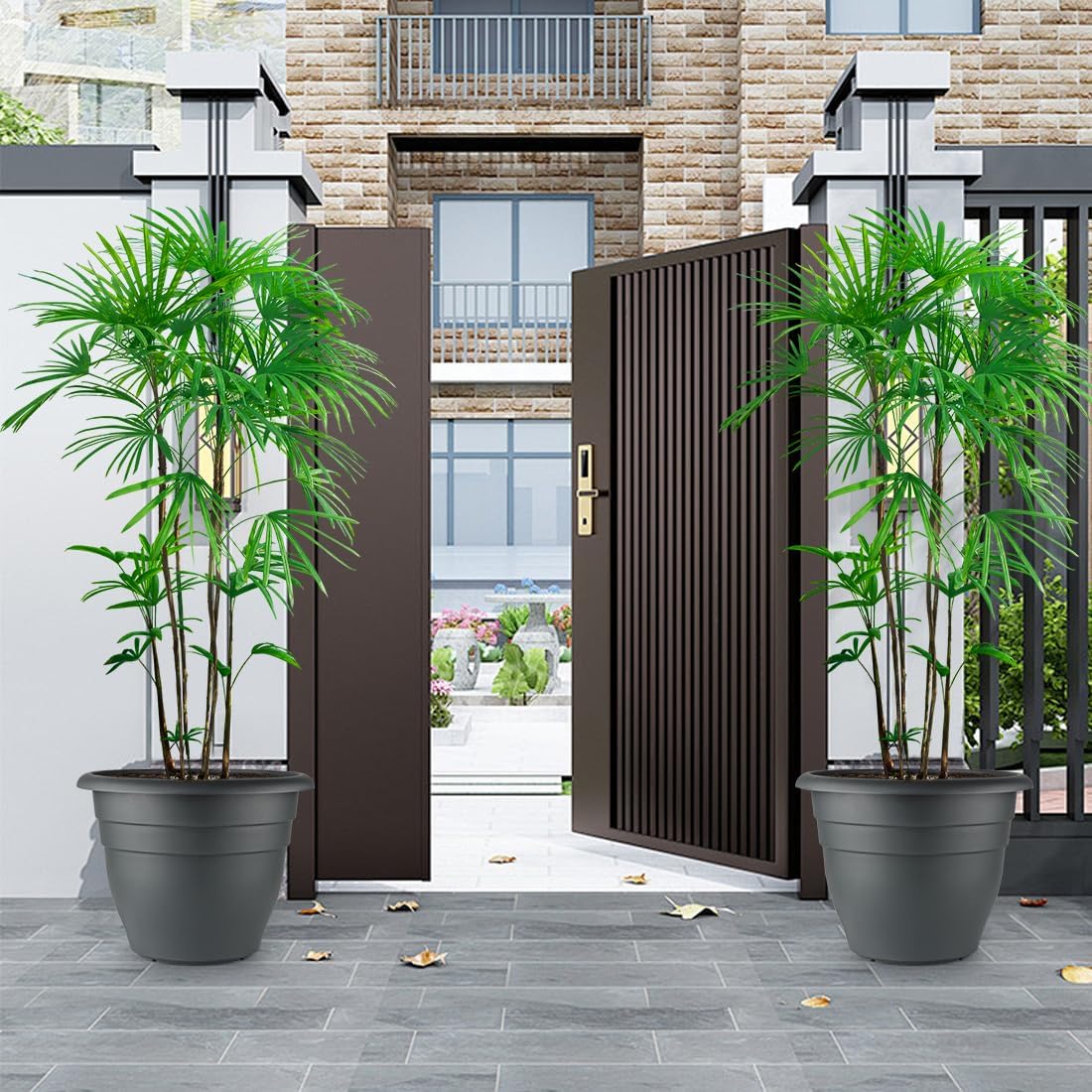 3-Pack Jumbo 15.7 Inch Planters with Rolling Saucers & Drainage – Large Flower Pots for