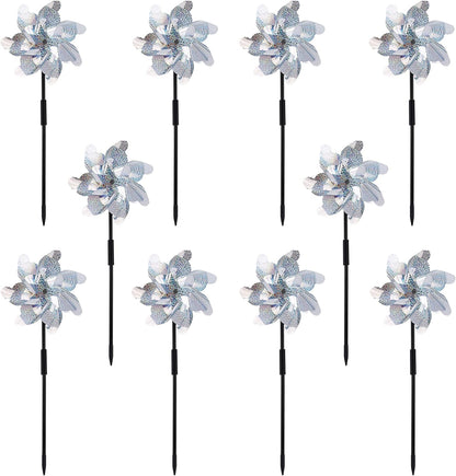 10 Pack Reflective Pinwheels with Plastic Stakes| 19.7 inch Pre-Assembled Sparkle Pin Wheel Set |