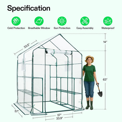 VIVOSUN 57x57x77-Inch Transparent Mini Walk-in Green House with Window and Anchor, Plant Garden Hot