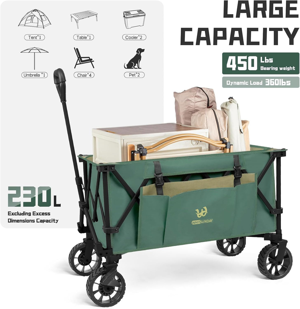 Whitsunday Folding Collapsible Utility Wagon, 400Lbs Heavy Duty Outdoor Park Beach Wagon with Table