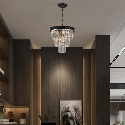 Crystal Chandeliers for Dining Room Light Fixtures Over Table，4-Lights Modern Black Crystal Pendant