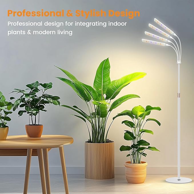 Grow Lights for Indoor Plants, 4-Head Full Specturm Plant Grow Light with 4/8/12/16H Timer, 3 Color