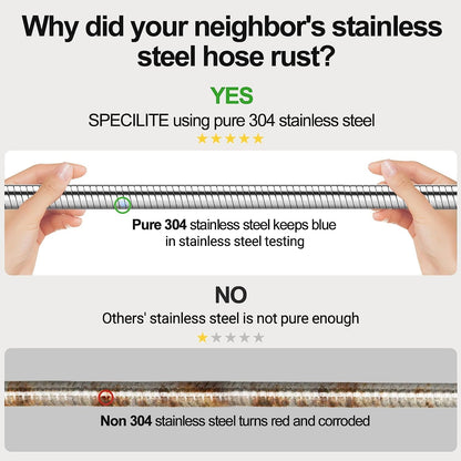 SPECILITE 175ft 304 Stainless Steel Garden Hose Metal, Heavy Duty Water Pipe with Nozzles for Yard